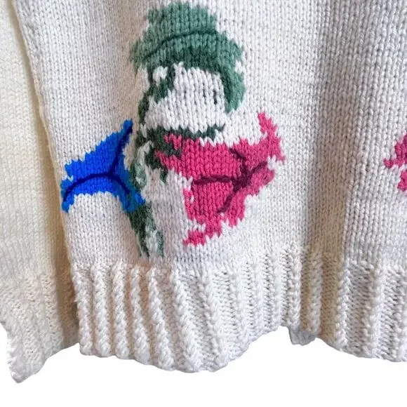 Vintage Cottagecore Hand Knit Crochet Granny Sweater Flower Pearl Buttons L XL - Picture 8 of 16